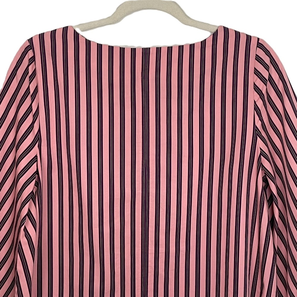 Topshop US 6 Pink Purple Black Stripe Cropped Puff Sleeve Cotton‎ Blouse - Picture 5 of 13